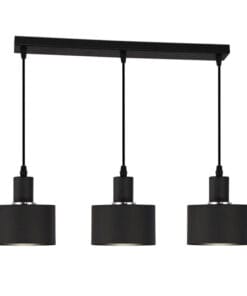 Bright Star Lighting 3 Light Round Aluminium Pendant with Chrome Ring - Black