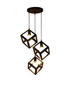 Black Metal Square Shade Industrial 3-Light Pendant Lighting