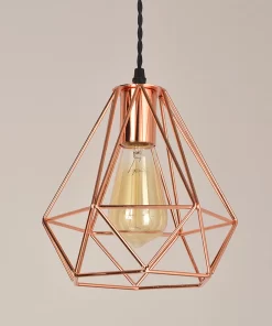Modern Metal Diamond Cage Pendant Light Vintage Rose Gold Birdcage