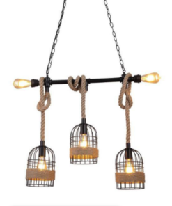 Vintage Pendant Light Loft Hemp Rope 5 BULBS