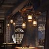 Rustic Anchor Wood & Iron 3 Lamp Pendant Chandelier