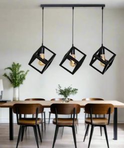 Three Lights Linear Cluster Black Geometric Cube Pendant Lamp