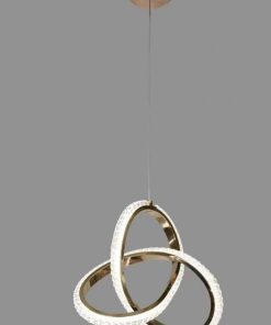 This gold Tronic LED pendant light features a modern knot design with a ring of crystal accents