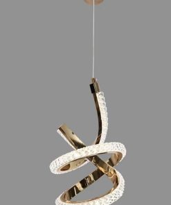 This golden Lighting chandelier features a unique swirling design adorned with K9 crystals